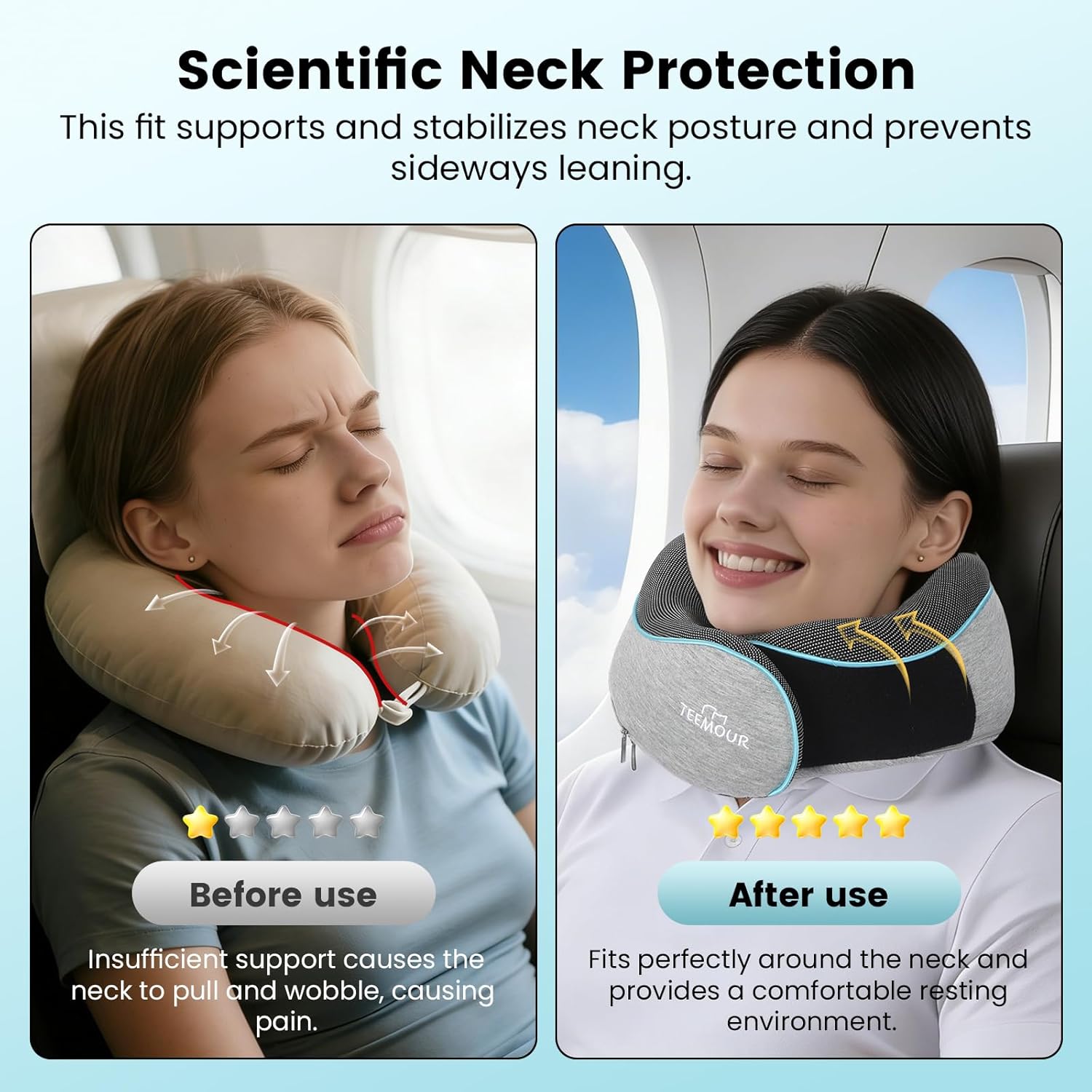 Travel Pillow-Neck Pillows for Airplanes, Memory Foam Travel Neck Pill