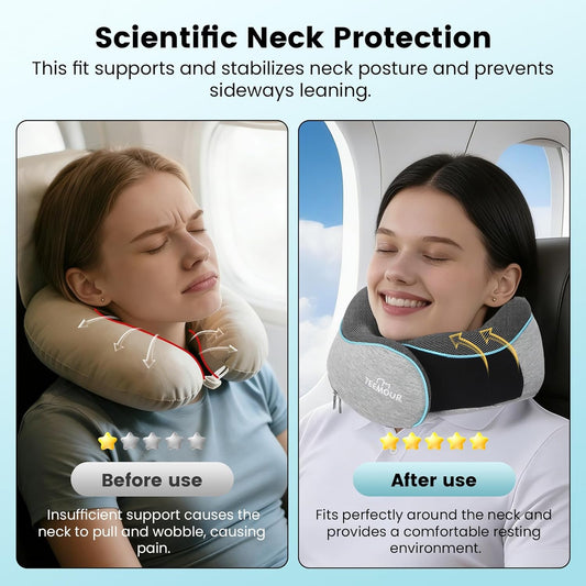 Travel Pillow-Neck Pillows for Airplanes, Memory Foam Travel Neck Pillow for Long Flights|Airport Travel Essentials 360° Support Gifts for Travellers With Eye Mask & Earplugs, Portable Carry Bag