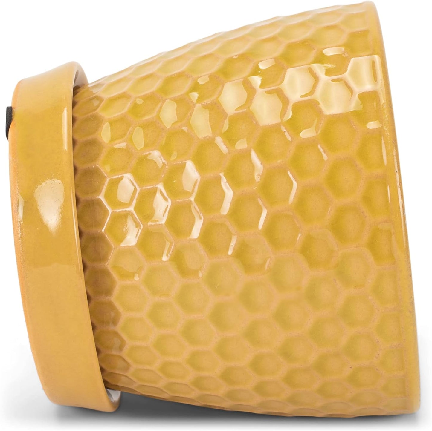 Napco Honeycomb Yellow 4.75 Inch Ceramic Flower Pot Planter with Sauce