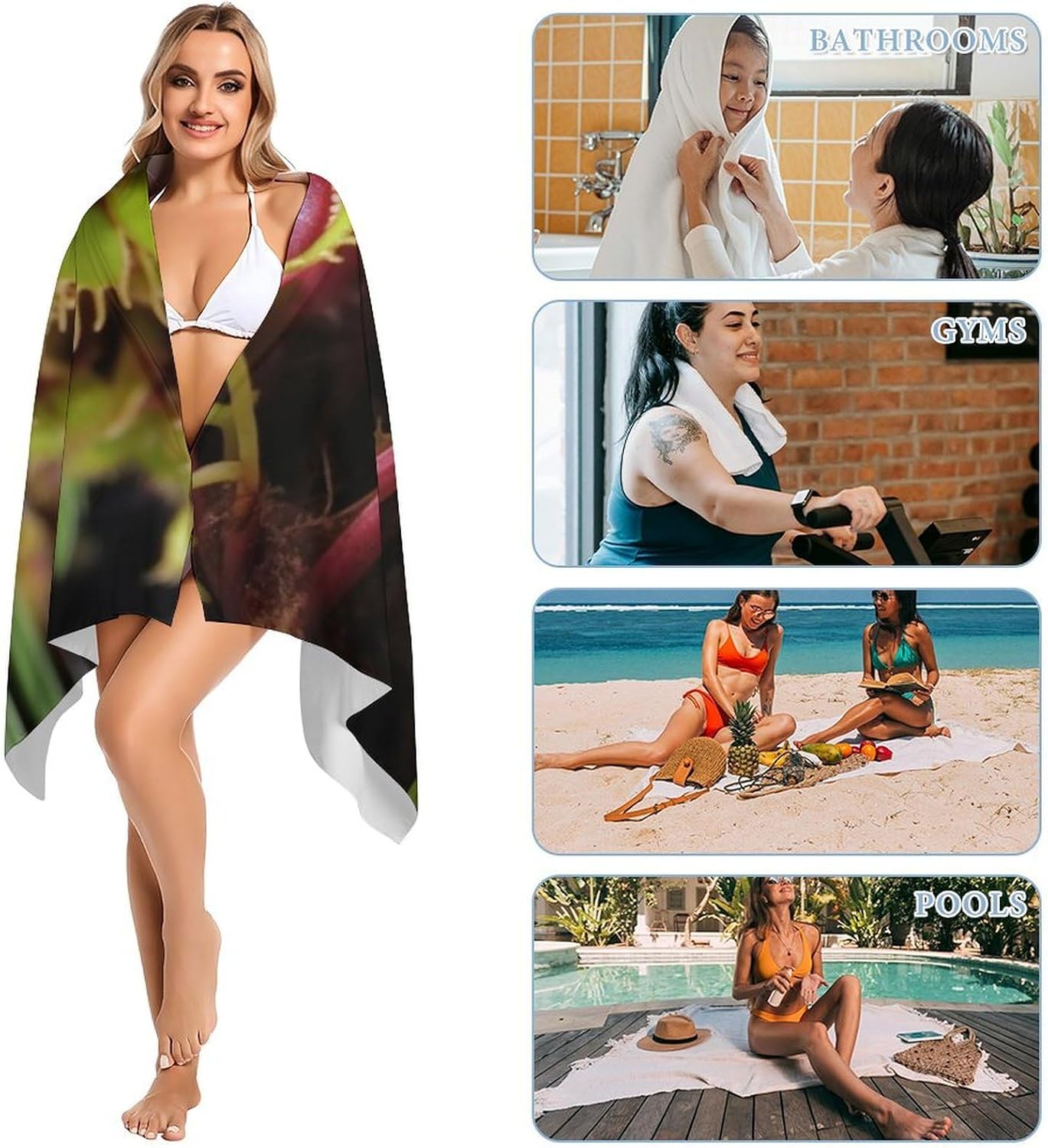 Oversized Beach Towel 63x32 Inch Sand Resistant Thin Microfiber Carnivorous Plant Bath Towels for Body Absorbent Quick Dry Lightweight Travel Towel for Pool Yoga Swim Camping Adults Gift