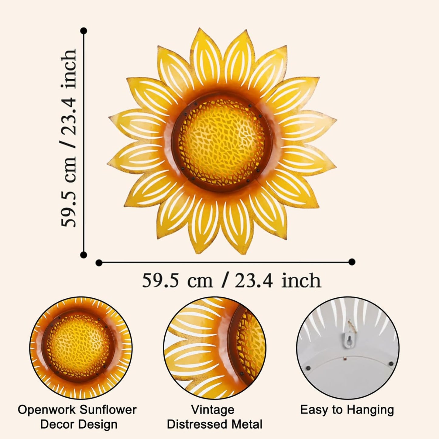 JJALIGHTS Metal Sunflower Decor Outdoor Wall Art -23 Inch Larger Size Metal Flower Wall Decor for Patio Garden Fence Home Bedroom Living Room Kitchen Bathroom, Thoughtful Gift, Housewarming Gift