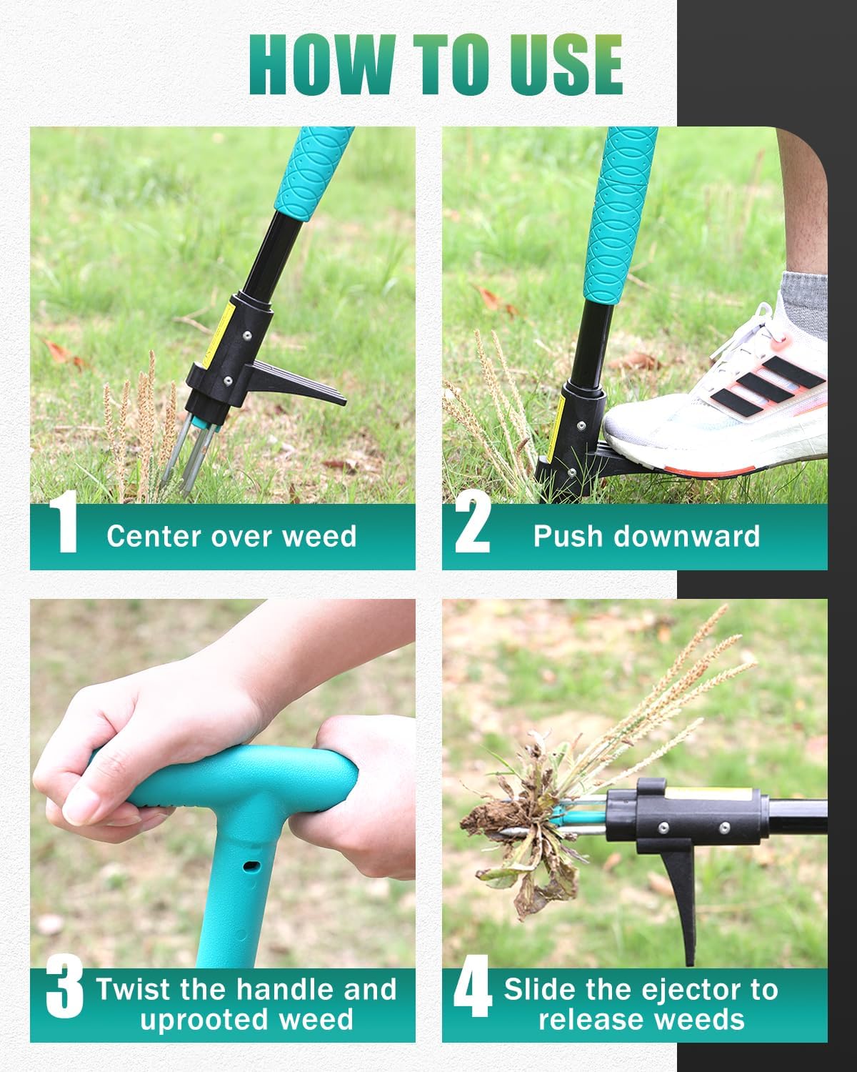 Breeze Touch 39" Weed Pulling Tool, 3-Claw Detachable Weed Puller Tool