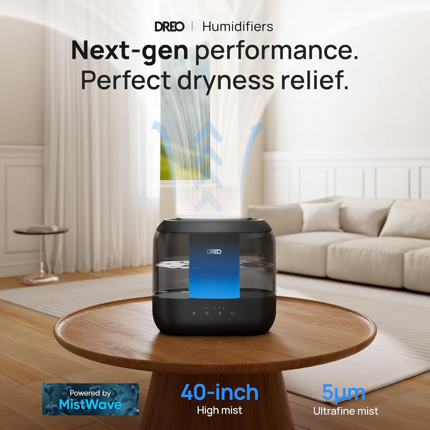 Dreo Humidifiers for Bedroom, 4L Top Fill for Large Room, 36H Runtime,