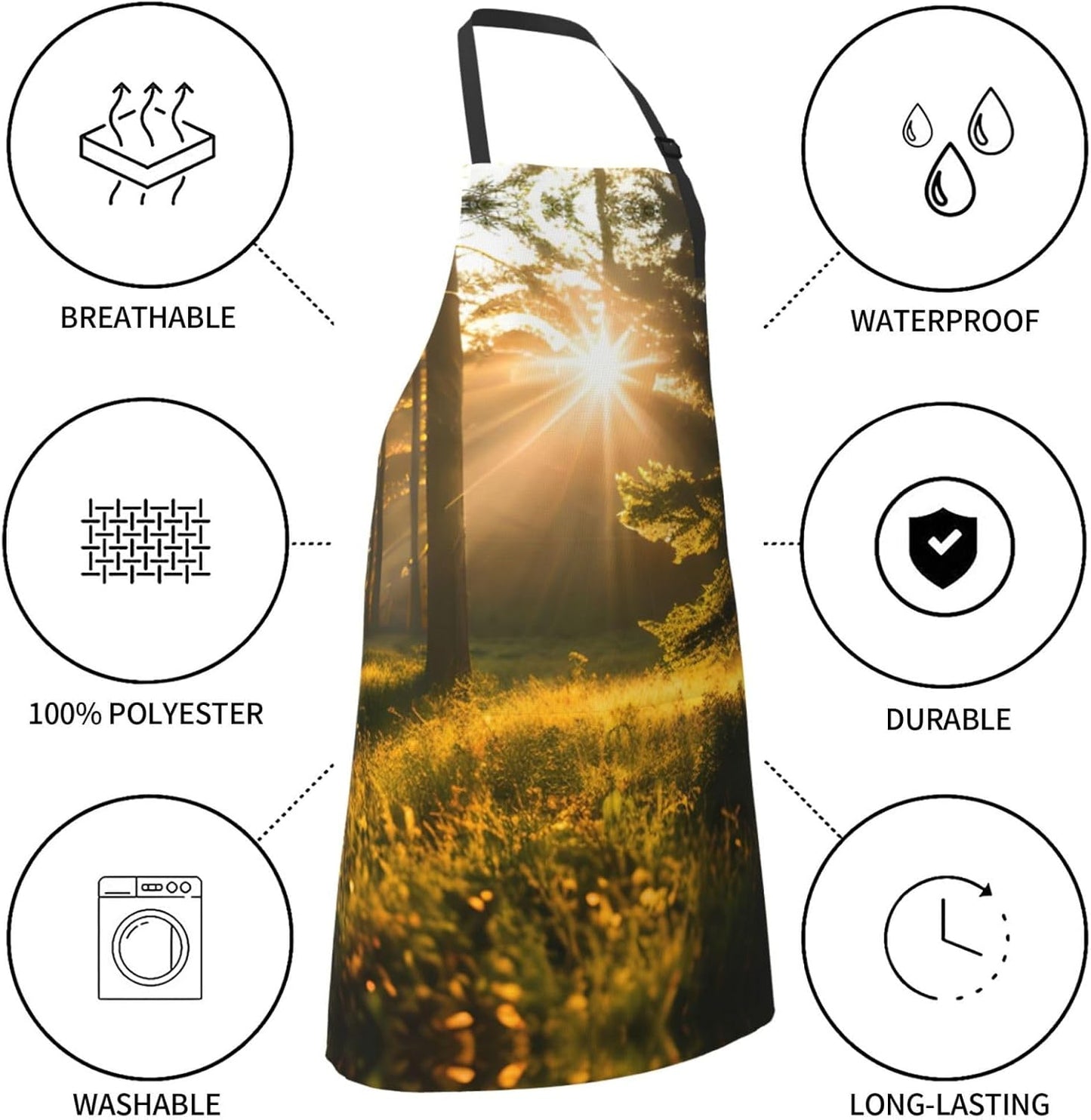 Morning Sunlight in Wilderness print Waterproof chef's apron with pocket apron for kitchen cooking baking barbecue and gardening