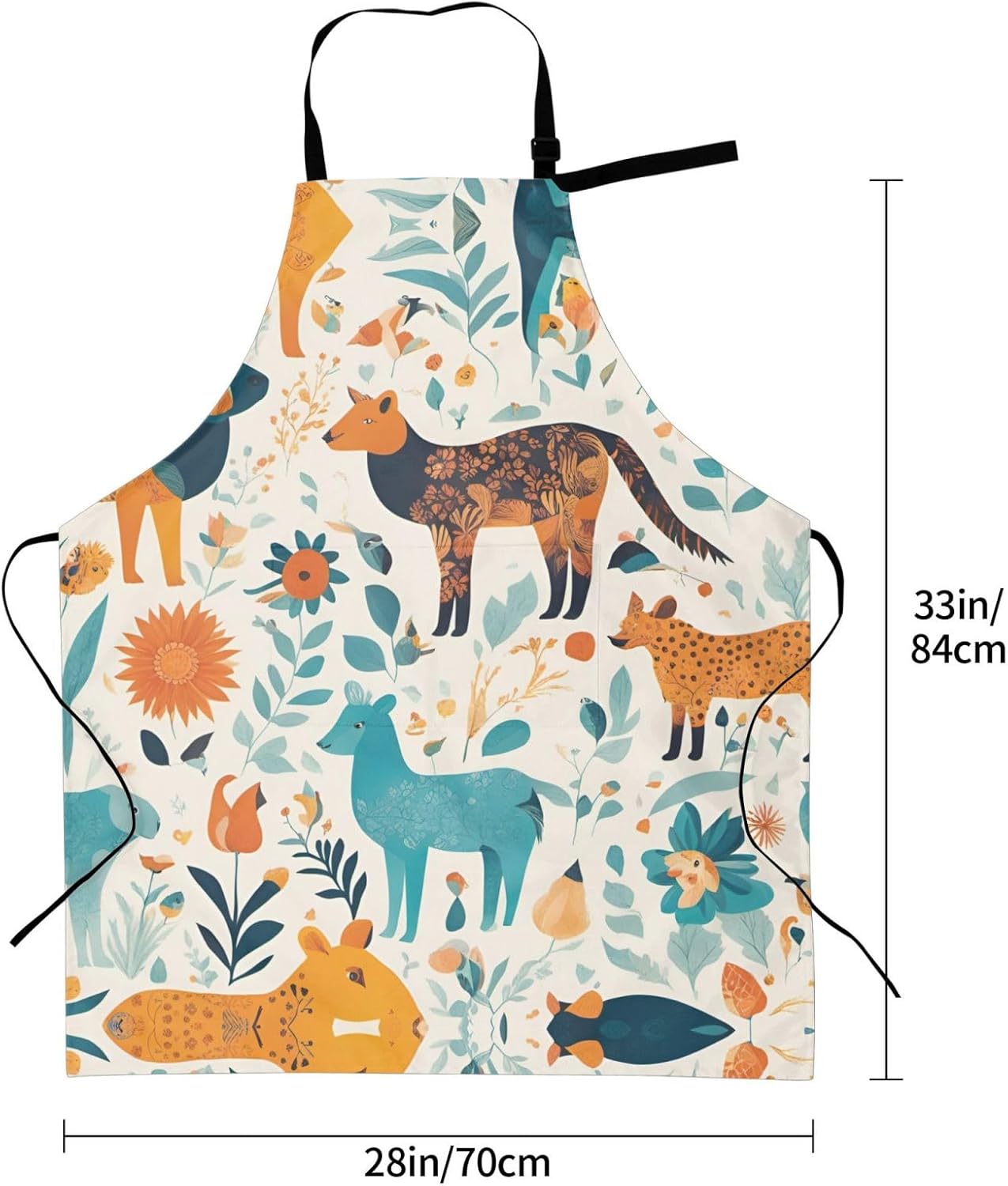 Cute Floral Animal Pattern 1 print Waterproof chef's apron with pocket apron for kitchen cooking baking barbecue and gardening