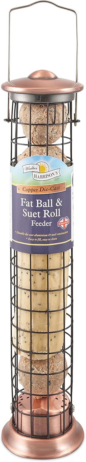 Copper Plated Die Cast Wild Bird Suet Roll and Fat Ball Hard-Wearing Hanging Feeder - 40 cm