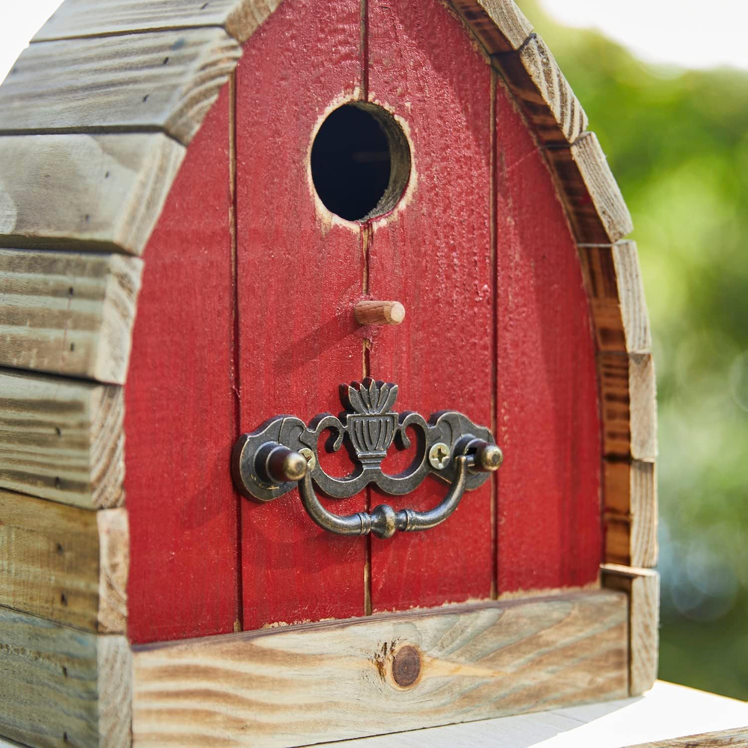 Glitzhome 8.5" H Washed Red Distressed Solid Wood Birdhouse Garden Han