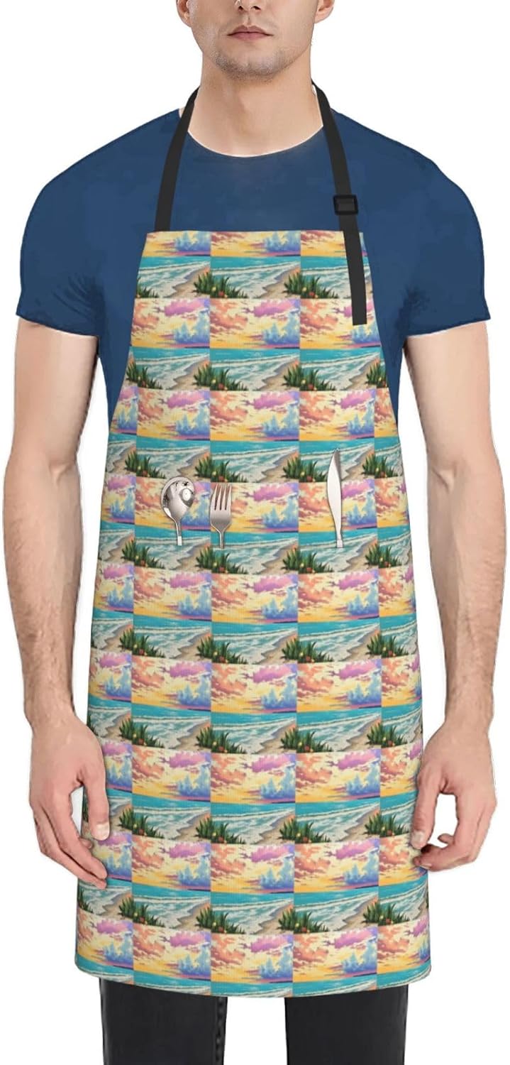 YANYU Palm Tree Sunset Print 28x33 In Kitchen Apron Stylish Chef Apron