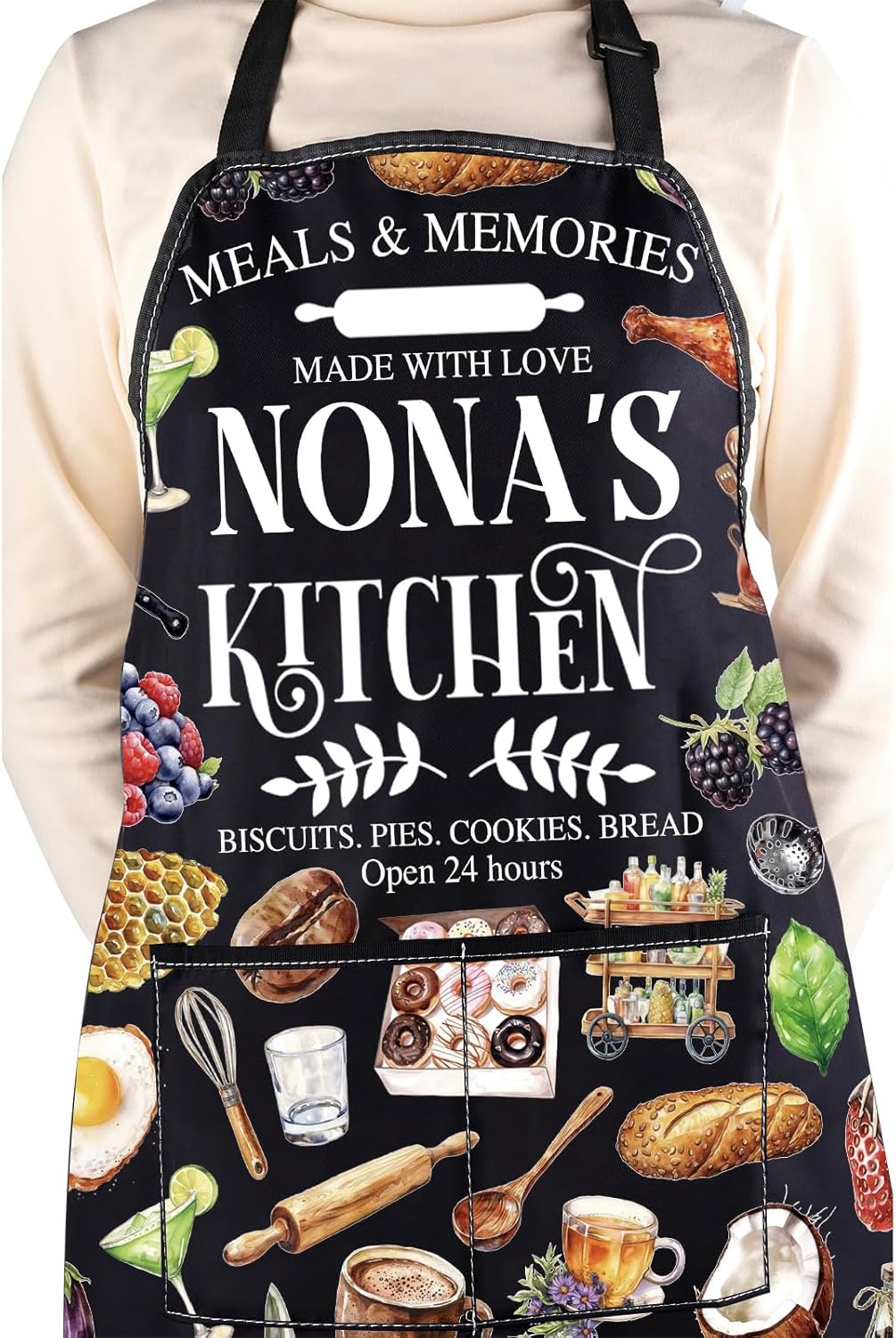 WCGXKO Nona’s Kitchen Apron Grandmother Birthday Gift Best Nona Ever Merch Mother’s Day Gift for Grandma