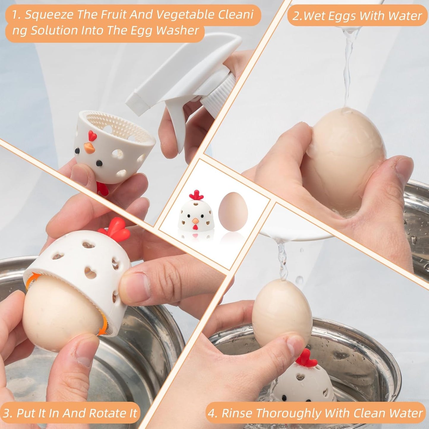 2PCS Silicone Egg Cleaner for Fresh Eggs, Egg Washer for Fresh Eggs, Egg Scrubber for Fresh Eggs, Reusable Cleaning Tools for Chicken Coop Accessories Cute Easter Gifts (White + Brown)