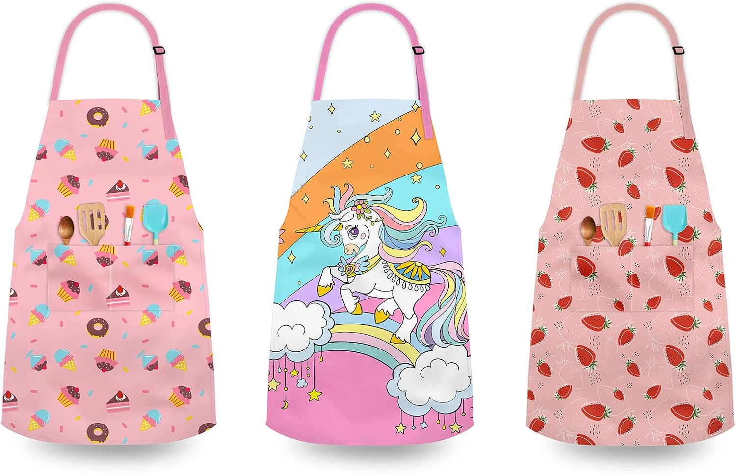 Kids Aprons for Girls Toddler Aprons with Pockets for Kids Cooking Bak