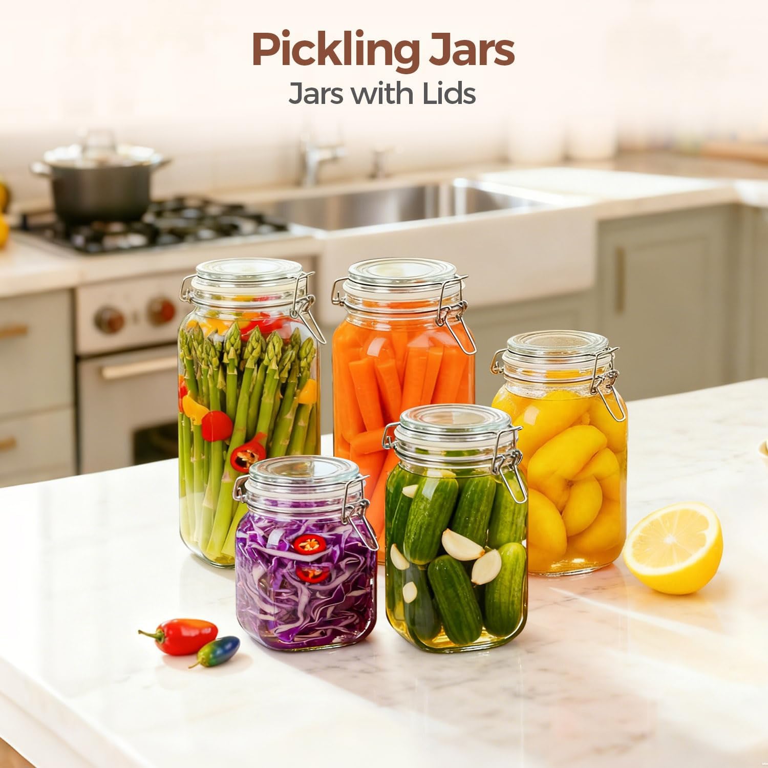 ComSaf Airtight Glass Jars with Lids 0.6 Gallon Set of 3, Food Storage