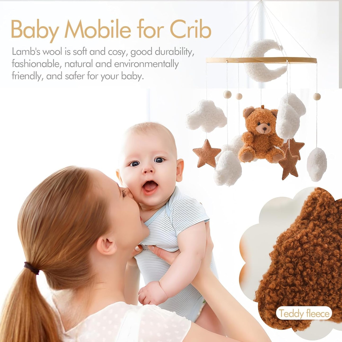 EERKEOD Baby Crib Mobile Bear Nursery Mobile for Boys Girls Teddy Velv