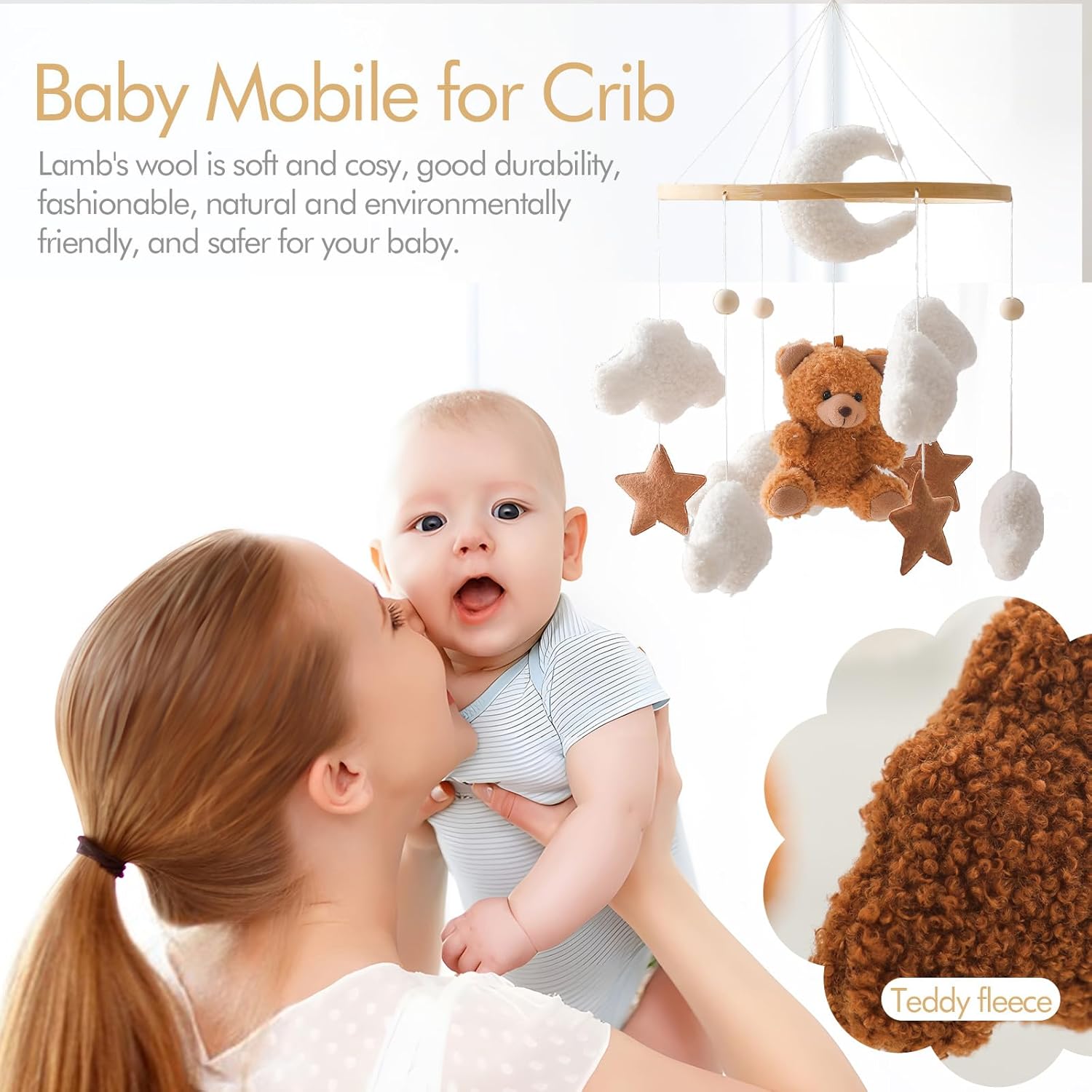 EERKEOD Baby Crib Mobile Bear Nursery Mobile for Boys Girls Teddy Velv
