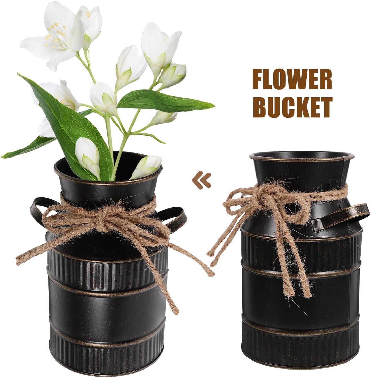 BESTOYARD Retro Iron Bucket Flower Vase Handle, Rustic Metal Milk Jug 