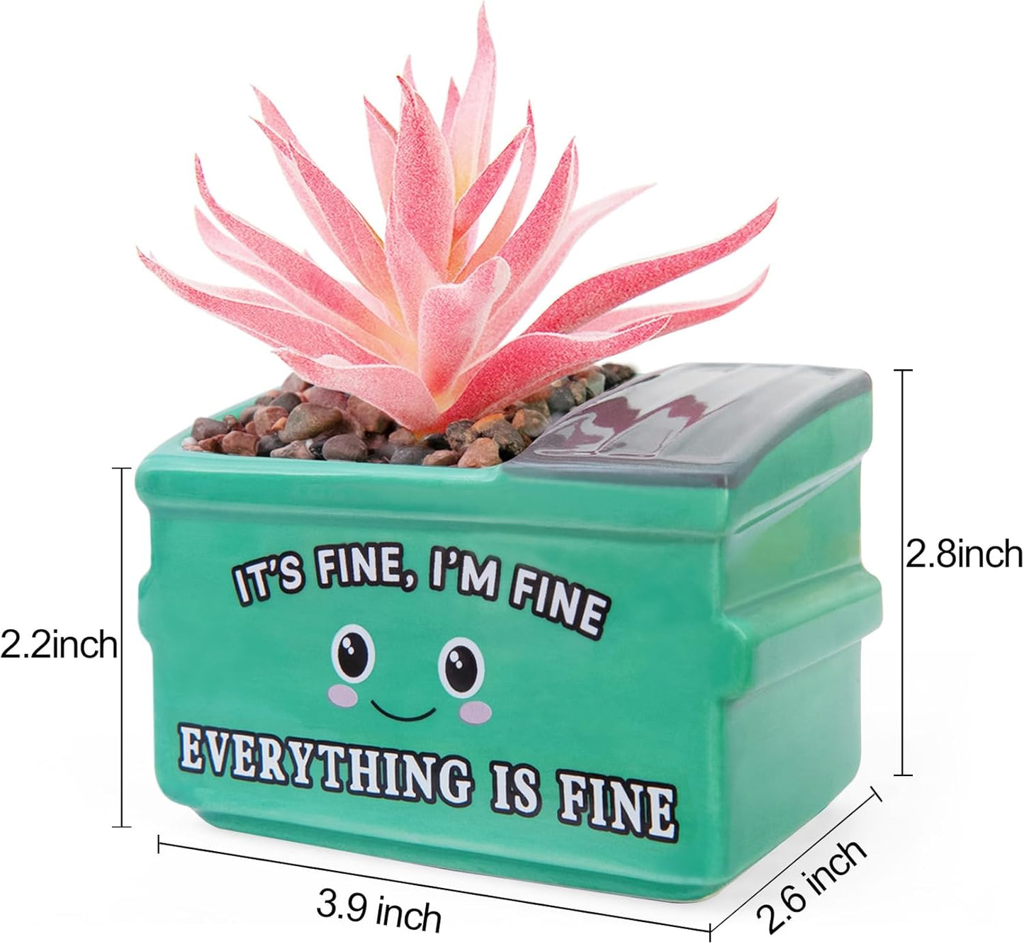 Emotional Support Dumpster Fire Desk Decor, Fake Plants in Ceramic Succulent Pots, Motivational Positive Thinking Office Desk Accessories, Funny Gifts for Women, Men, Coworkers