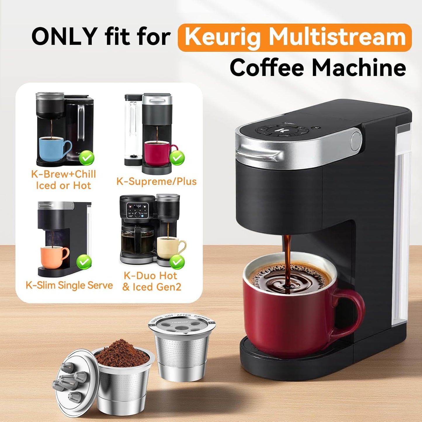 CAPMESSO Reusable K Cups for Keurig: 2025 Updated My K cup Metal Coffee Filter Refillable Coffee Pods with 5 Holes - for K Supreme/K Slim/K-Duo Gen2/K-Brew Chill with MultiStream Technology (2 Pack)