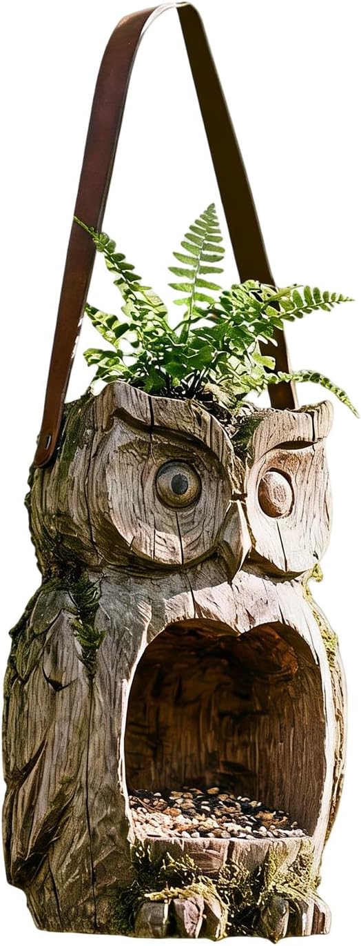 Creative Resin Owl Bird Feeder Hand Painted Outdoor Hanging Decor for Garden, Easy Refill & Weather, Unique Gift