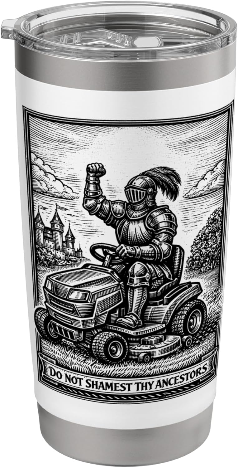 Funny Lawn Care Ride on Lawn Mower Medieval Knight Father's Stainless Steel Insulated Tumbler
