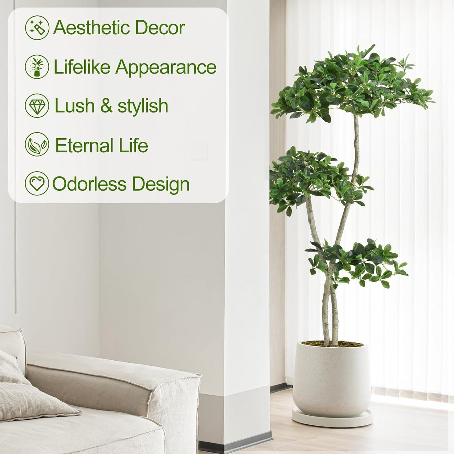 5ft Tall Artificial Black Olive Tree with 945 Lifelike Leaves, Fake Plant in White Pot, Faux Olive Tree with 2 Poles for Living Room Office Garden Decor