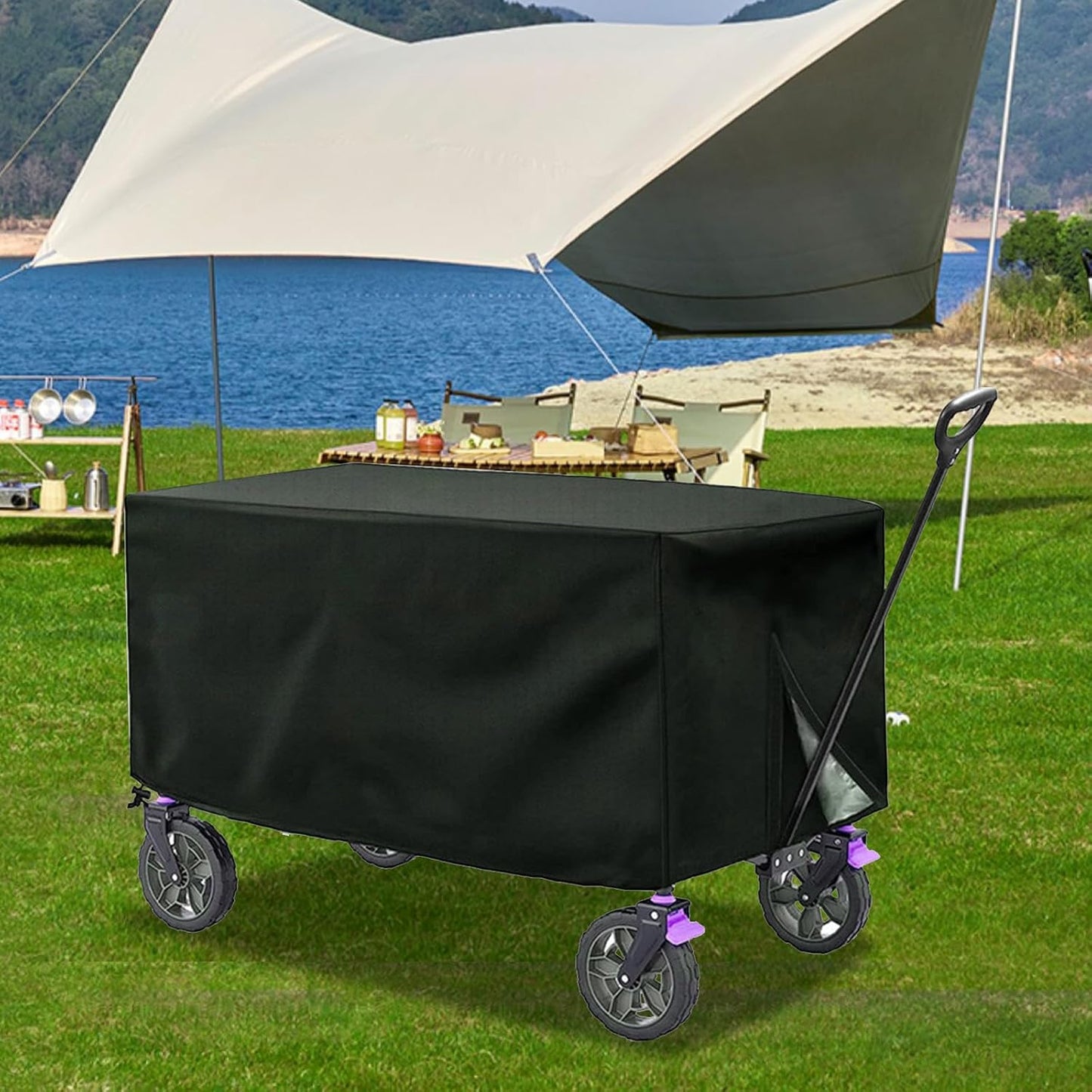 420D Oxford Cloth Waterproof Cover for Folding Garden Wagon Utility Wagon Cart (Black-54" x 22" x 24")