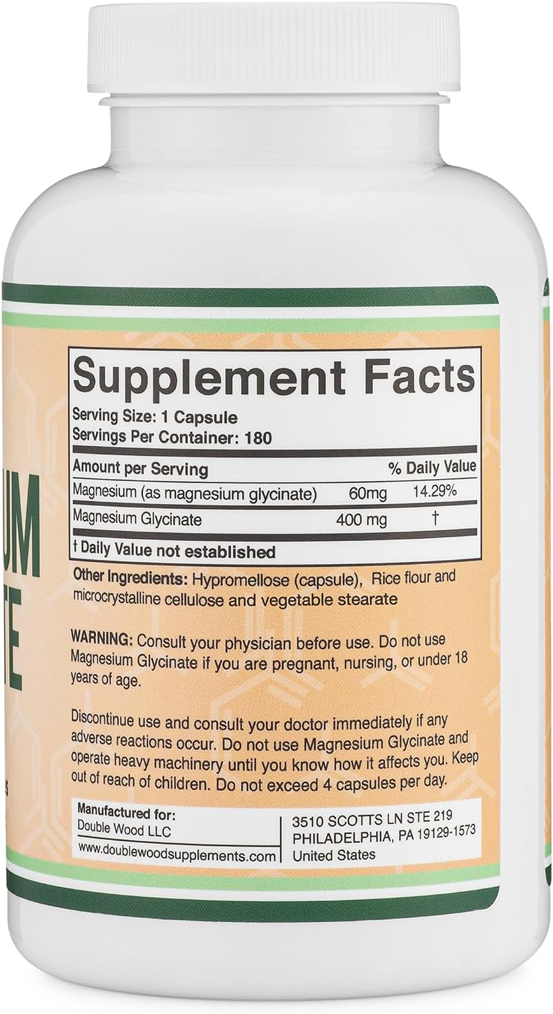 Magnesium Glycinate 400mg | 180 Capsules | Sleep, Muscle, & Heart Supp
