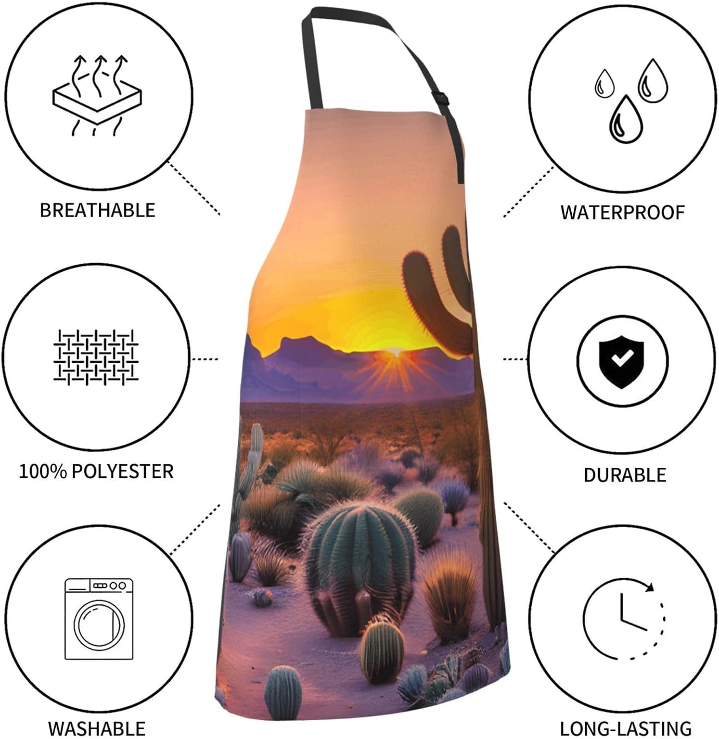 YANYU Cactus Desert Sunsets Print 28x33 In Kitchen Apron Stylish Chef Apron with Pockets for Cooking Baking Painting