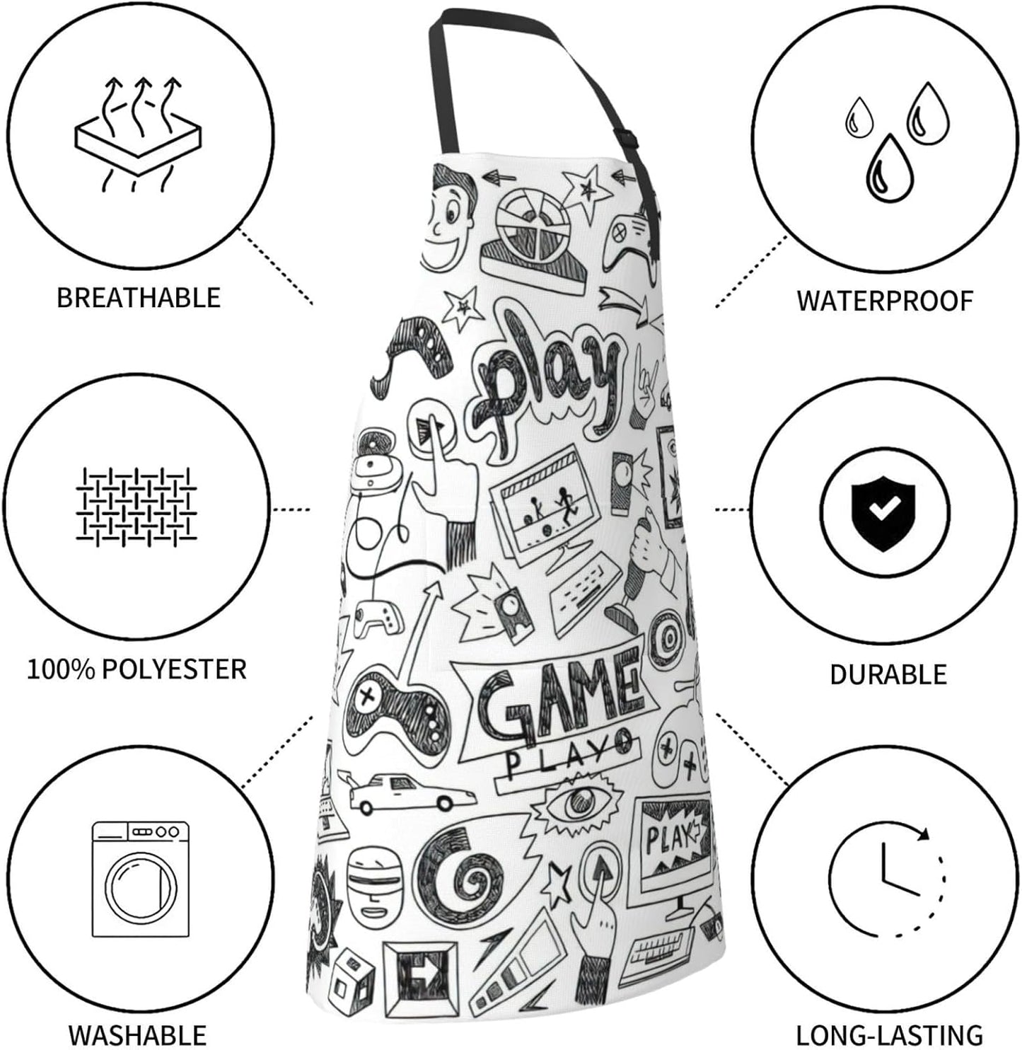 Video Game Boys Print 28x33 In Adult Kitchen Apron with Pockets Versat