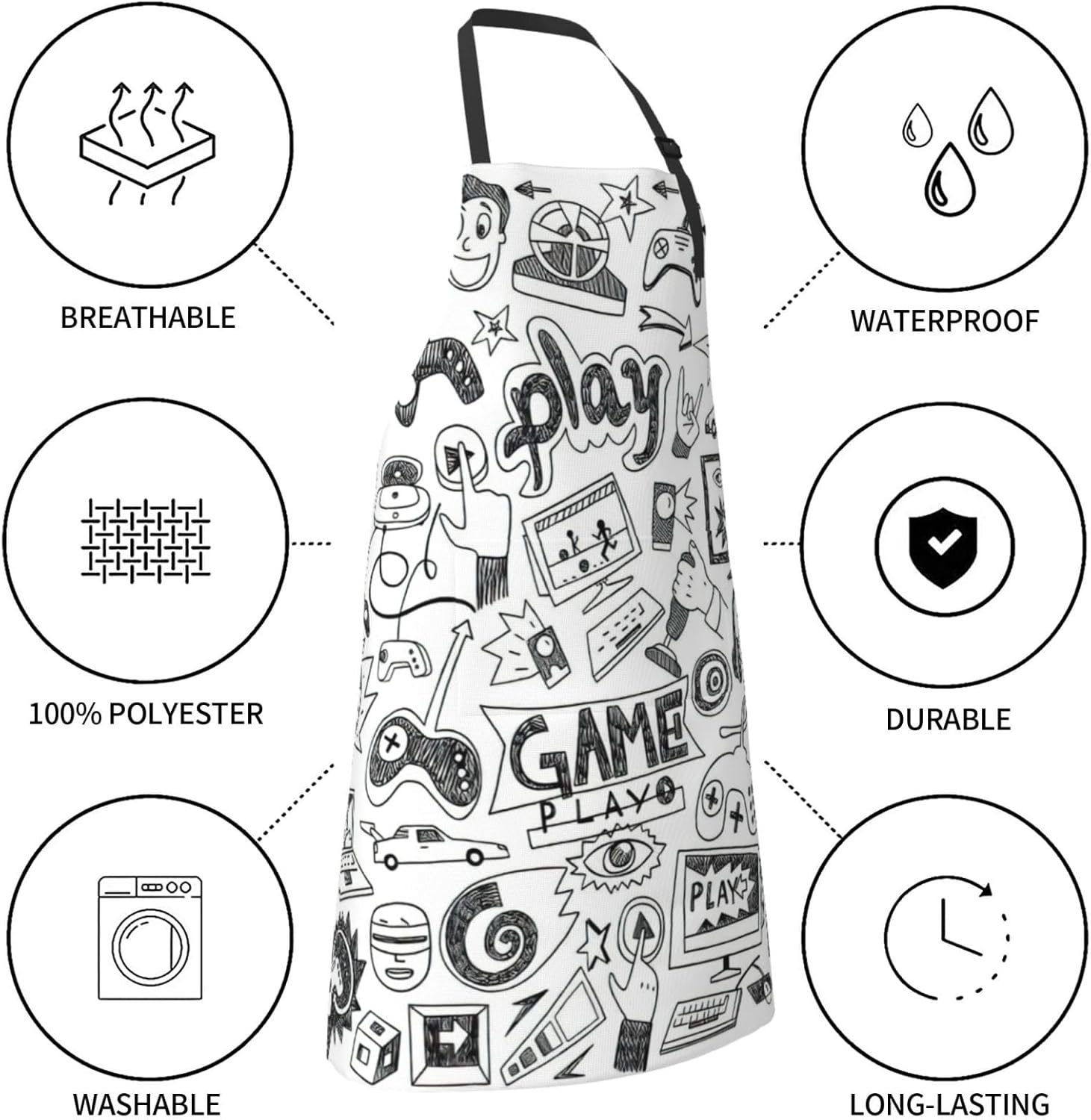 Video Game Boys Print 28x33 In Adult Kitchen Apron with Pockets Versat