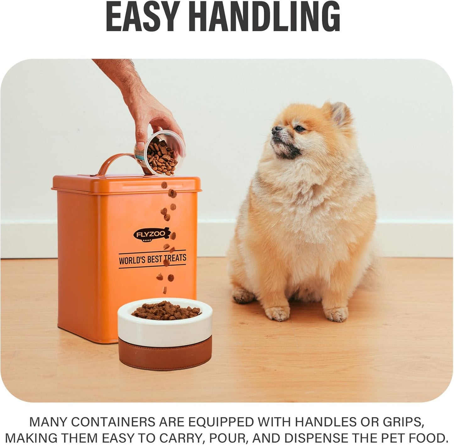 Dog and Cat Food Metal Storage Container Set, Farmhouse Pet Food Storage Containers with Lid and Dry Food Scoop (Orange)