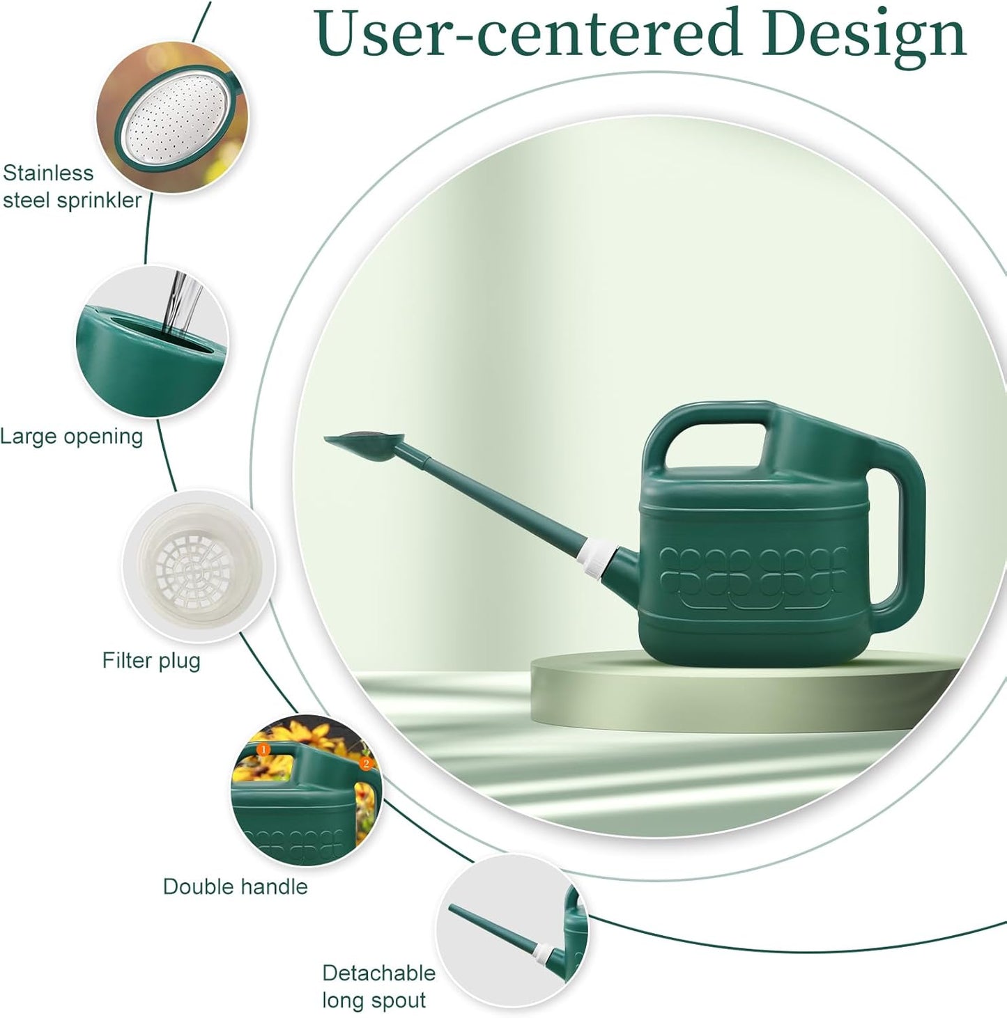 2 Gallon Watering Can, Garden Watering Can Outdoor, Plant Water Can wi