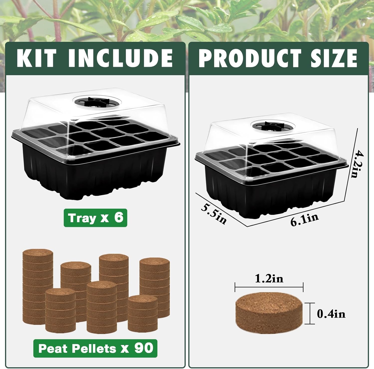 ZeeDix 6 Set Seed Starter Tray Kits, 6 Pack Seed Trays with 90 Pack Co