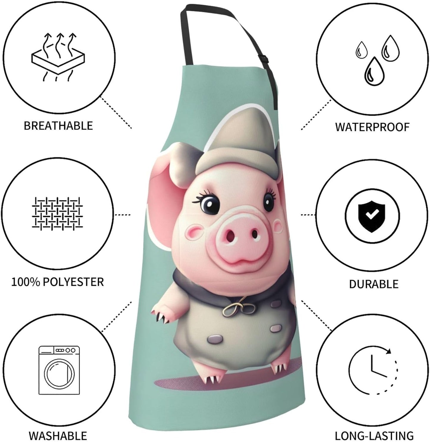 Cute Pig Print Laundry apron 28x33 In Waterproof Kitchen Apron with Pockets for Cooking Baking