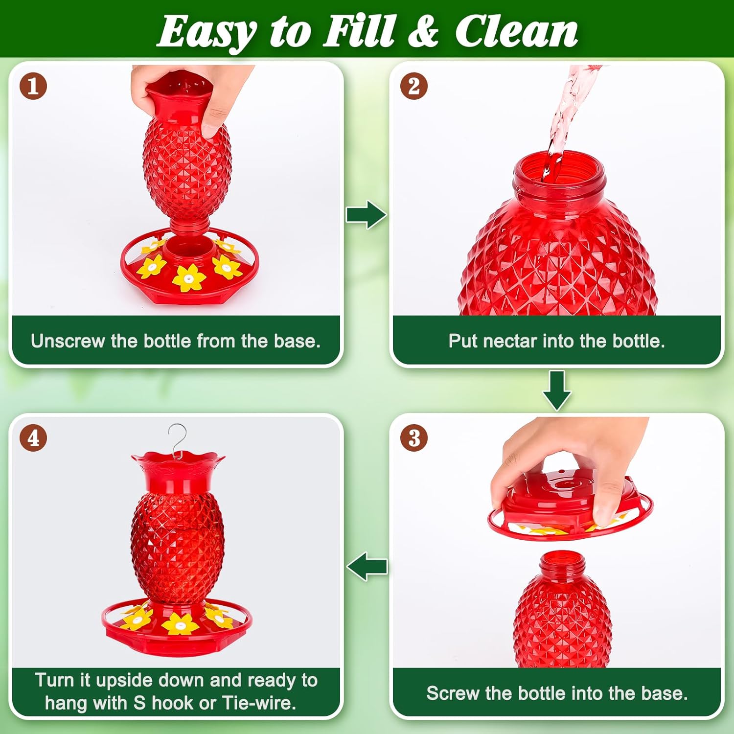 Glass Hummingbird Feeders for Outdoors Hanging Ant and Bee Proof 16OZ 