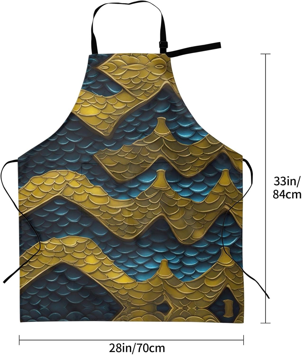 Dragon Scale print Waterproof apron with pocket adjustable cooking apr