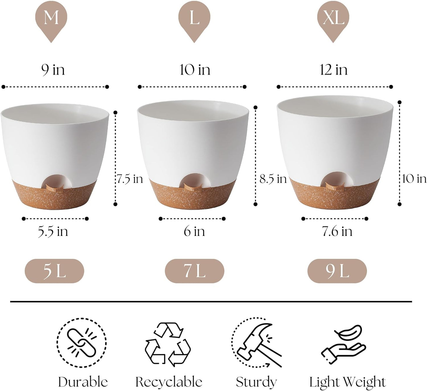 Plant Pots 12/10/9 inch Set of 3, Self Watering Flower Pots Indoor Out