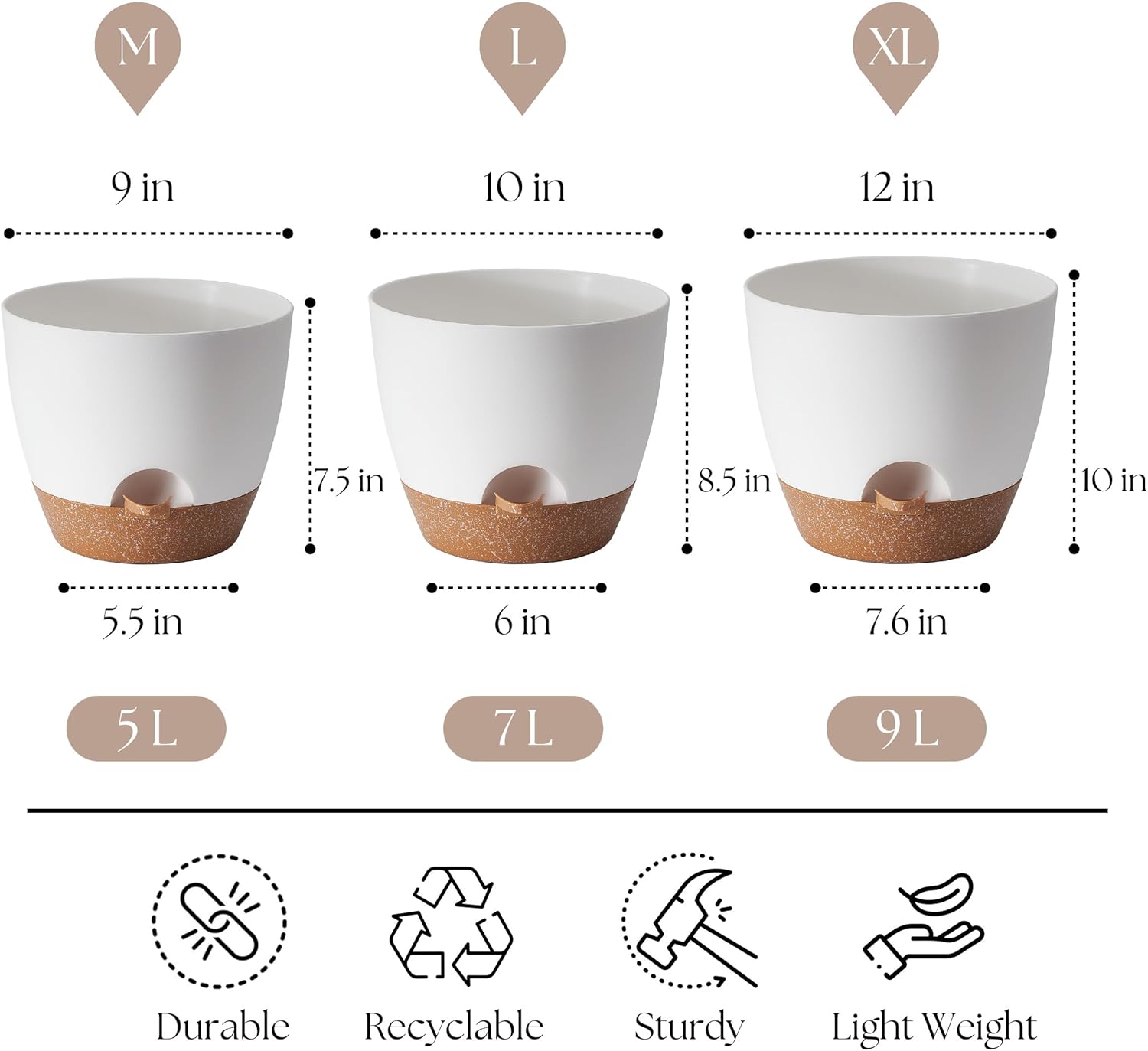 Plant Pots 12/10/9 inch Set of 3, Self Watering Flower Pots Indoor Out