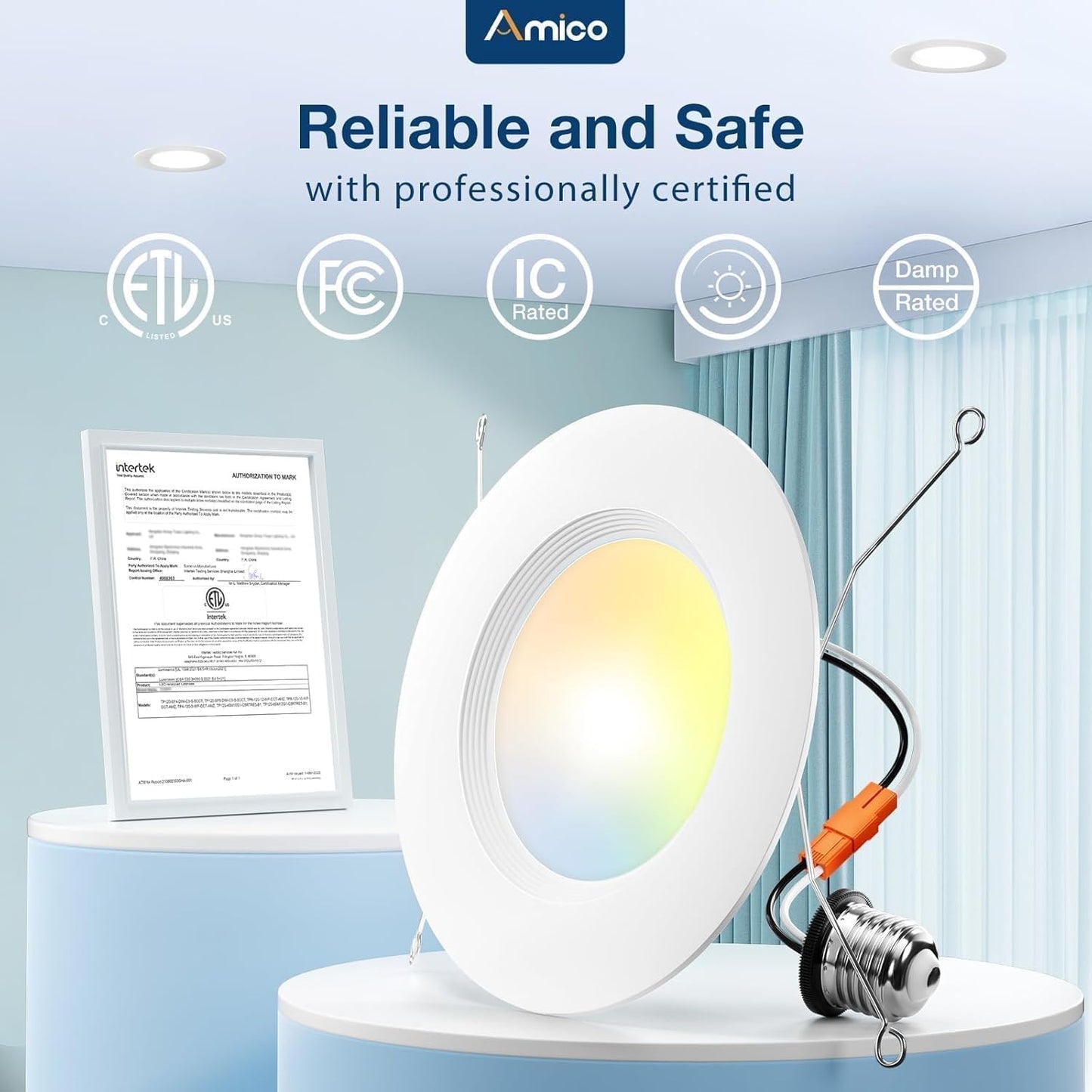 Amico 4 Pack 5/6 inch 5CCT LED Recessed Lighting, Dimmable, 12.5W=100W