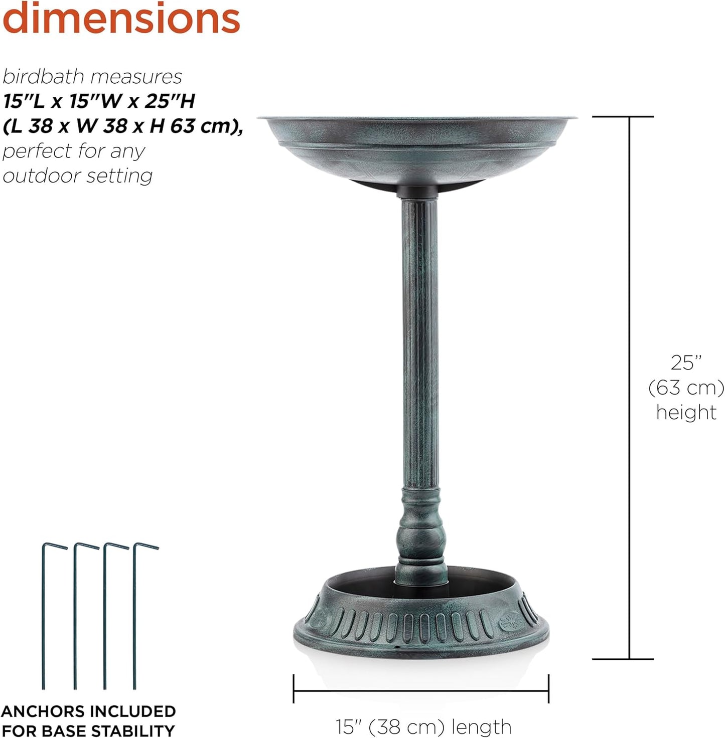 Alpine Corporation 25" Tall Outdoor Birdbath with Planter Pedestal Yard Statue, Stunning Garden Accent, 15" Round, Green
