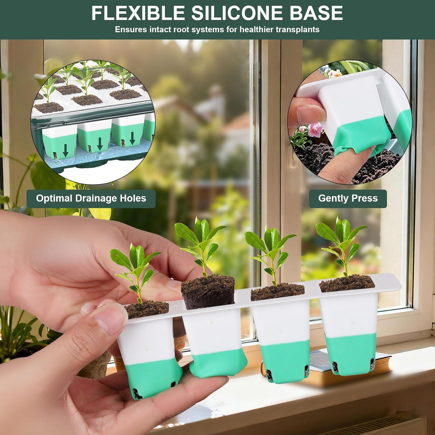 Sondiko Silicone Seed Starter Tray, 48-Cell Reusable Seed Starter Kit,
