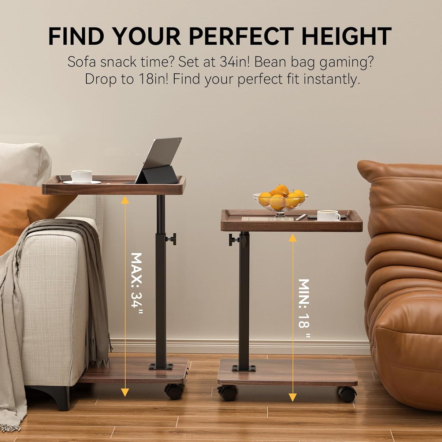 C Table End Table Adjustable Height, 360°Swivel TV Tray Table for Smal