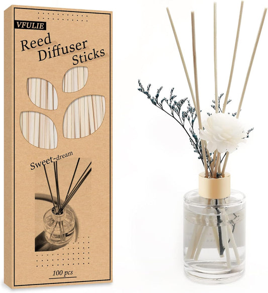 VFULIE 100PCS Reed Diffuser Sticks, 10 Inch Natural Rattan Wood Sticks Essential Oil Aroma Diffuser Sticks Refill Replacement for Aroma Fragrance ((Primary Color))