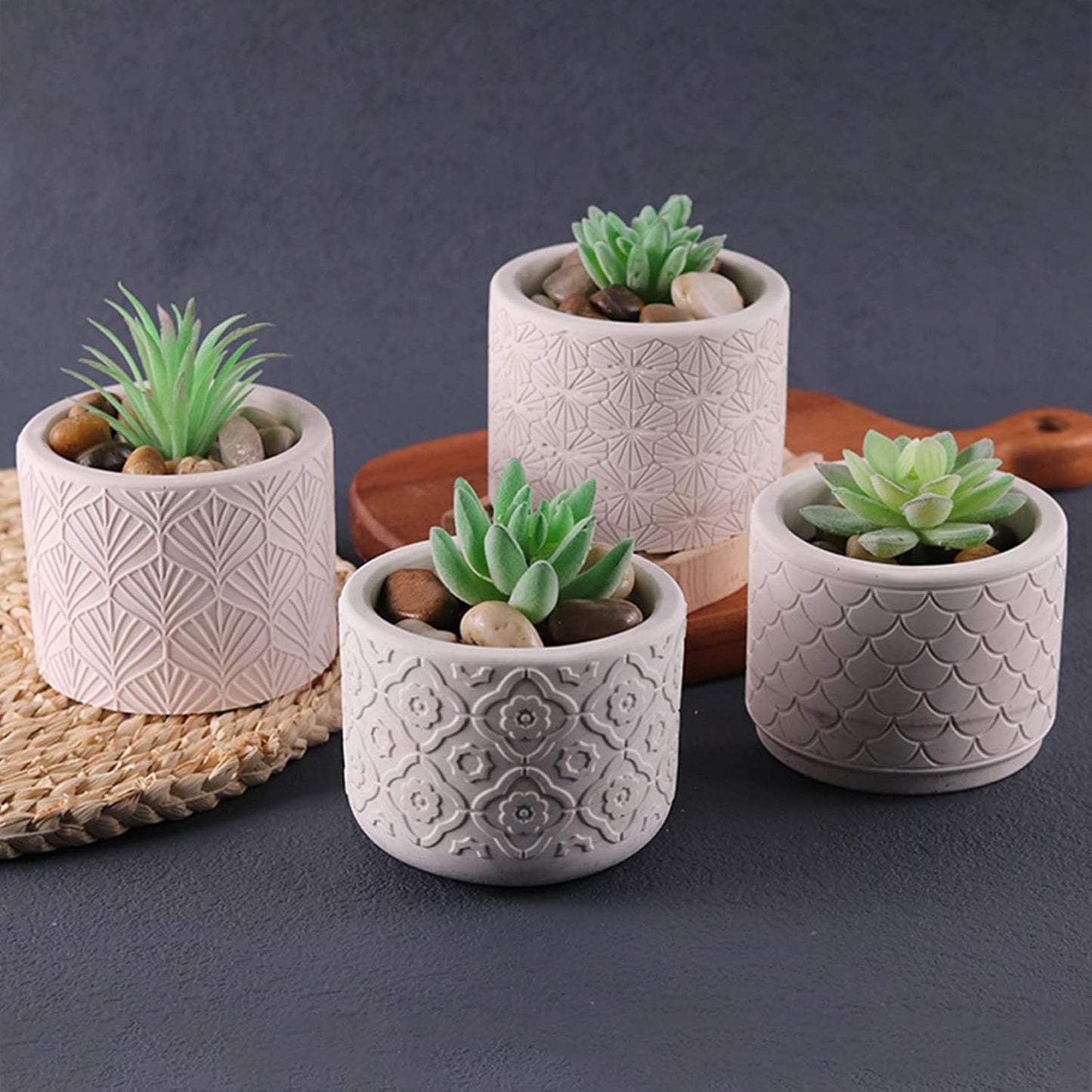 Round Vintage Pattern Flower Pot Silicone Mold Concrete Succulent Planter Vase Mold Candle Pen Holder Plaster Epoxy Resin Cement Clay Mould