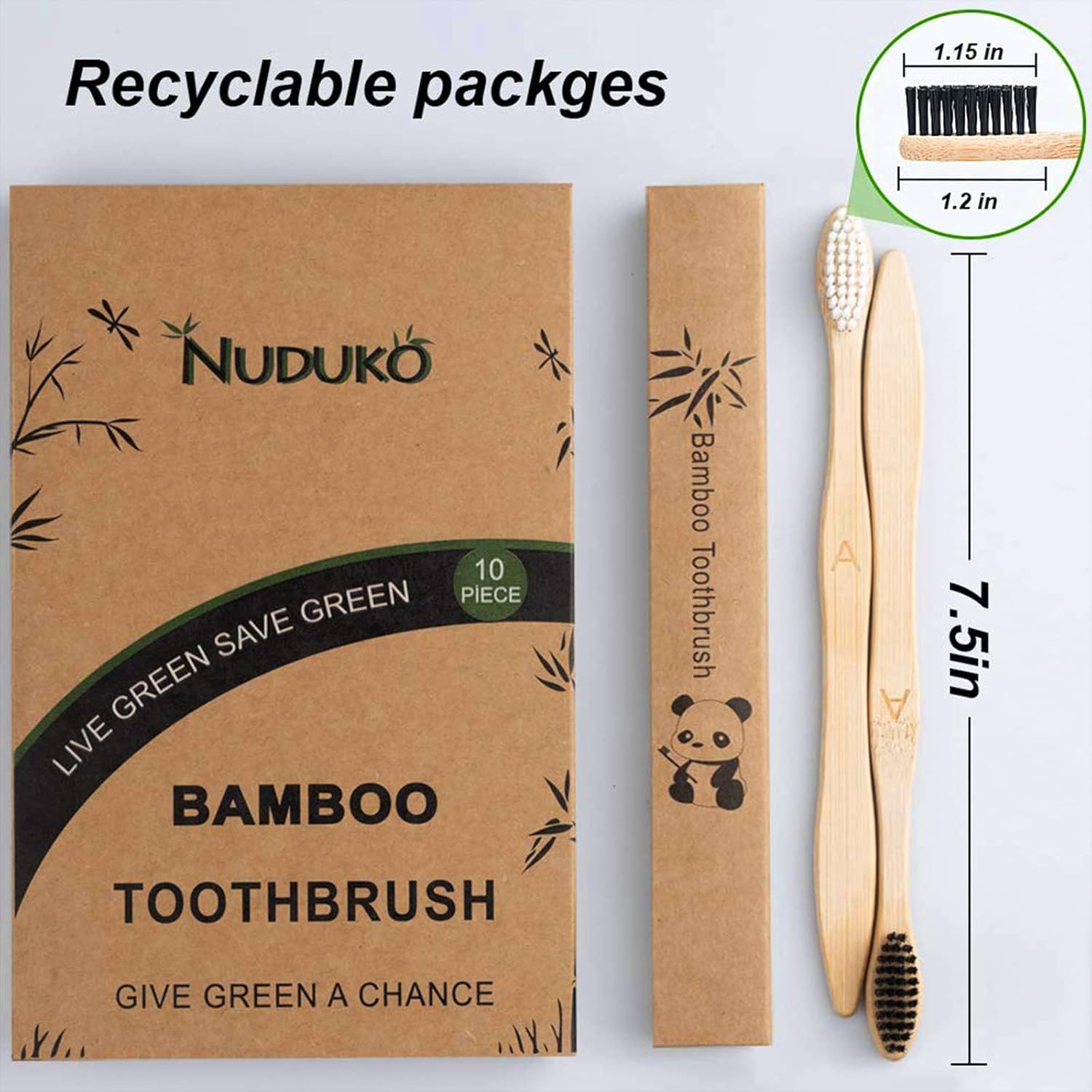 Bamboo Toothbrushes Biodegradable Toothbrush 10 Pack - Eco-Friendly, N