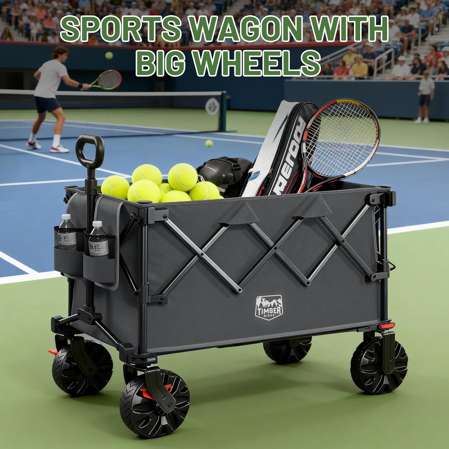 Timber Ridge Outdoor Collapsible Folding Wagon with Brakes and Cup Hol