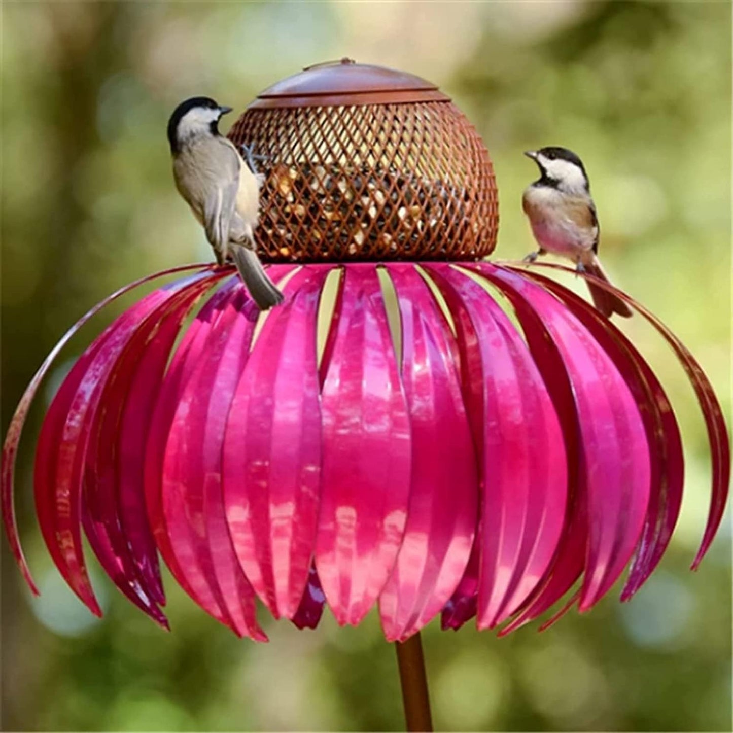 Coneflower Bird Feeders Sensation Coneflower Bird Feeder with Stand for Outside Garden Park Lawn Elegant Standing Bird Feeder Art Metal Birdfeeder (Color : Pink)