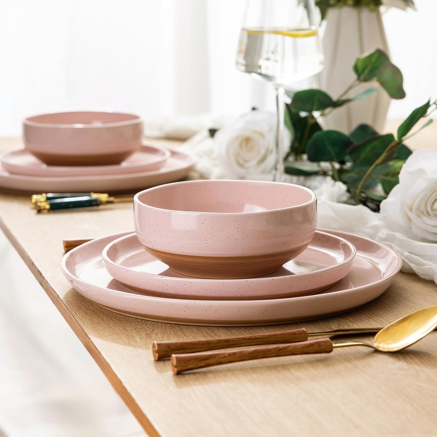 AmorArc Ceramic Dinnerware Sets for 4, 12 Pieces Handpainted Plates an