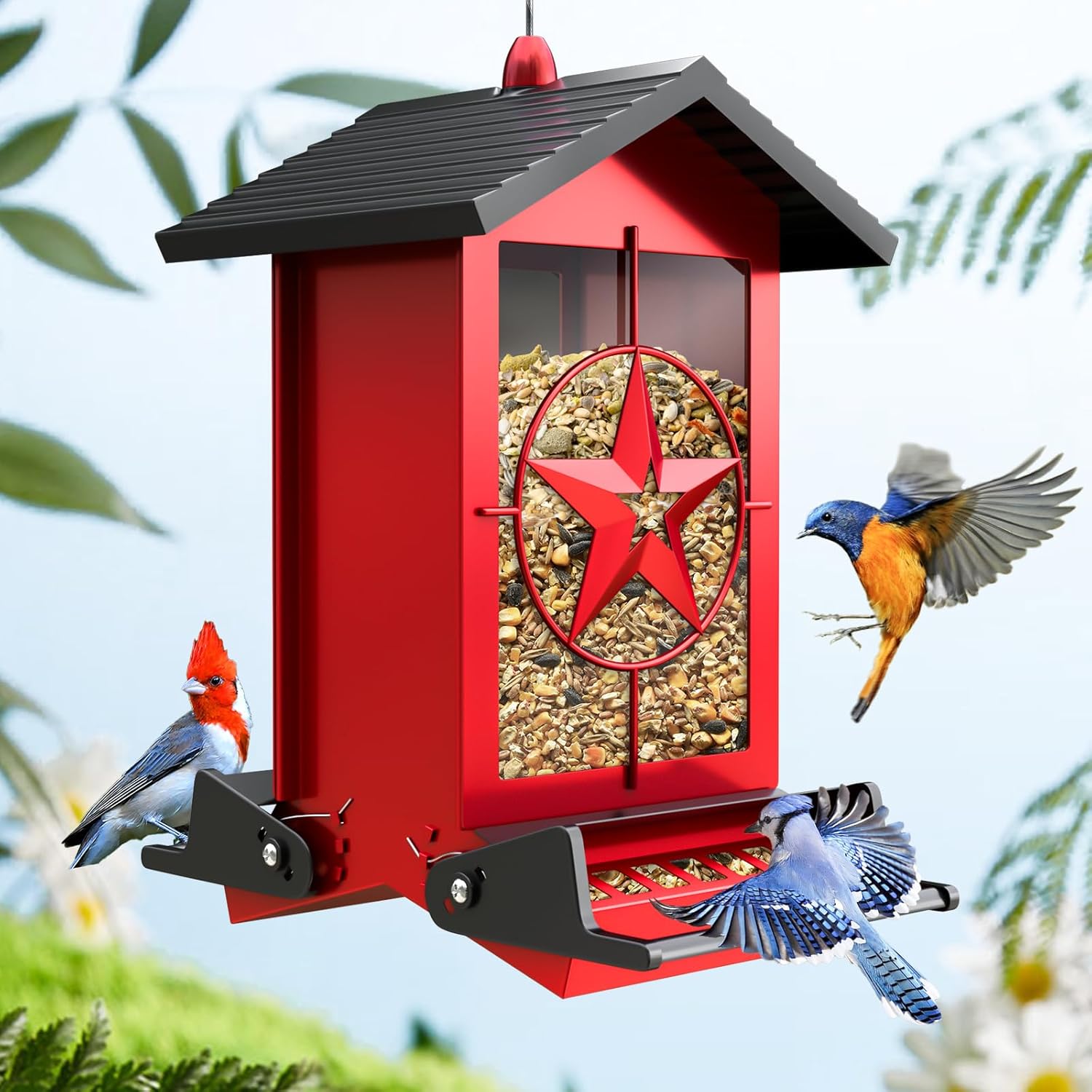 Squirrel Proof Bird Feeders for Outdoors Hanging, Metal Wild Bird Feed