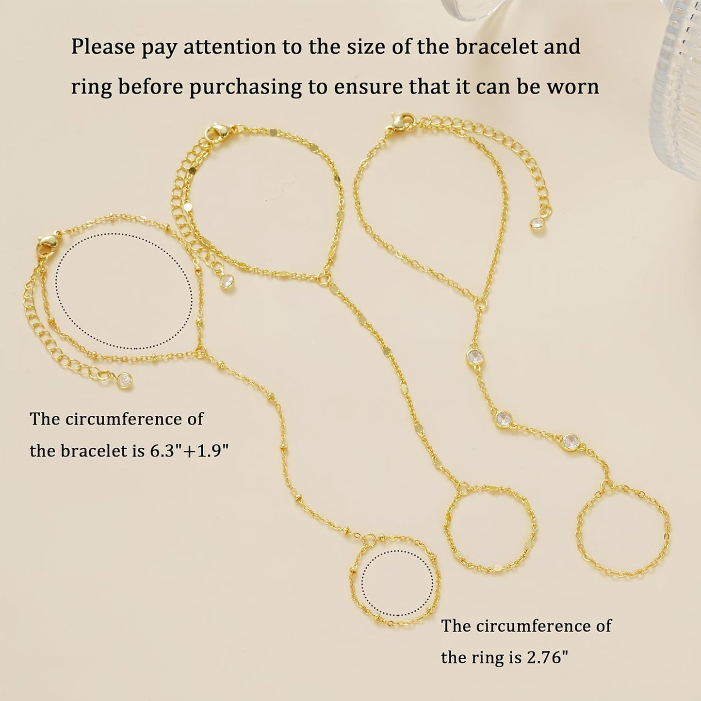 3PCS 14K Gold-Plated Hand Chain Bracelets for Women, Stack Bracelets S