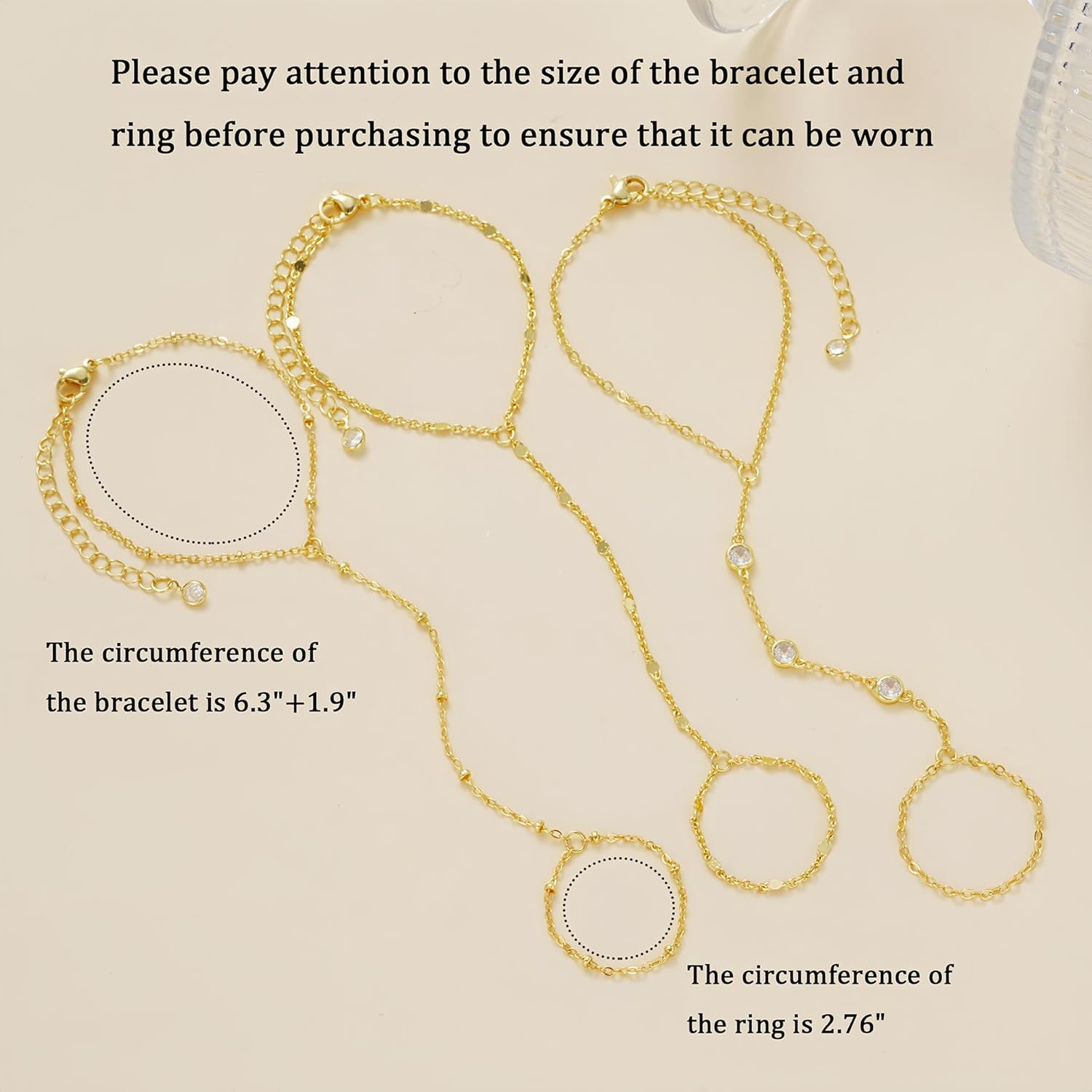 3PCS 14K Gold-Plated Hand Chain Bracelets for Women, Stack Bracelets S